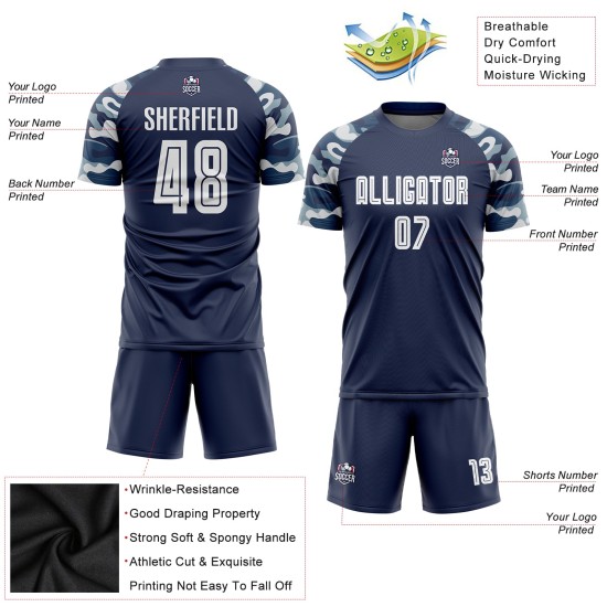 Uniform Navy Trikot Sublimation Fußball Weiß-Camo Custom