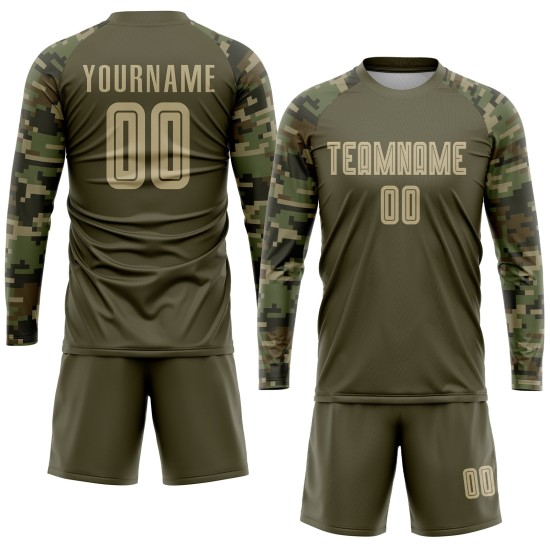 Sublimation zum Fußballdienst, benutzerdefiniertes Salute-Uniform-Trikot Vegas Gold-Camo Olive Sublimation zum Fußballdienst, benutzerdefiniertes Salute-Uniform-Trikot Vegas Gold-Camo Olive