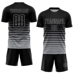 Schwarz Fashion Fade Sublimation Uniform Nadelstreifen Custom Jersey Grau Fußball