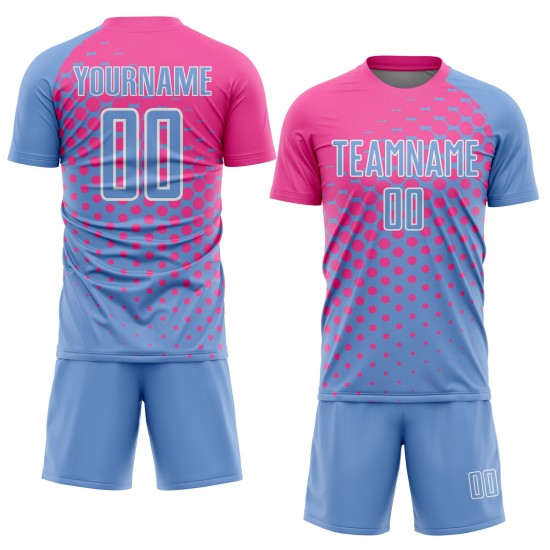 Helle benutzerdefinierte rosa-weiße Uniform blaues Trikot Fußball Sublimation