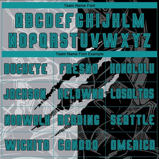 Muster Sublimation Teal Custom Graffiti Scratch Jersey Uniform Fußball Schwarz-Grau