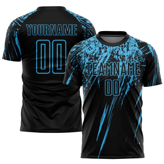 Jersey Blau Uniform Custom Schwarz Fußball Sublimation Himmel Jersey Blau Uniform Custom Schwarz Fußball Sublimation Himmel