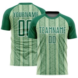 Grün-Weiß Sublimation Erbsentrikot Benutzerdefinierte Uniform Grün Ethnische Streifen Kelly Fußball