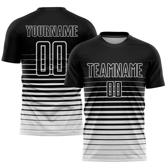 Verblassen Weiß Nadelstreifen Benutzerdefinierte Schwarz Uniform Sublimation Fußball Jersey Mode Verblassen Weiß Nadelstreifen Benutzerdefinierte Schwarz Uniform Sublimation Fußball Jersey Mode