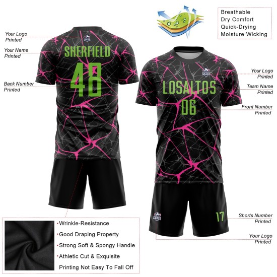 Fußball Sublimation Uniform Schwarz Grün-Pink Custom Jersey Neon
