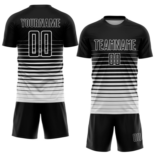 Verblassen Weiß Nadelstreifen Benutzerdefinierte Schwarz Uniform Sublimation Fußball Jersey Mode Verblassen Weiß Nadelstreifen Benutzerdefinierte Schwarz Uniform Sublimation Fußball Jersey Mode