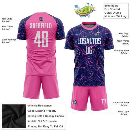 Fußballtrikot Weiß-Rosa Sublimation Navy Uniform Custom
