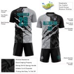 Muster Sublimation Teal Custom Graffiti Scratch Jersey Uniform Fußball Schwarz-Grau