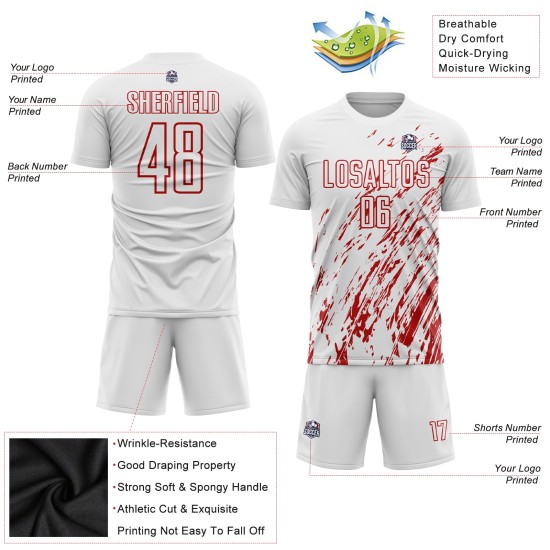 Trikot Rot Fußball Uniform Sublimation Weiß Custom Trikot Rot Fußball Uniform Sublimation Weiß Custom