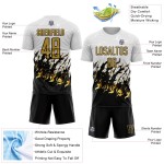 Uniform Fußball Sublimation Flamme Alt Gold-Schwarz Weiß Jersey Custom Uniform Fußball Sublimation Flamme Alt Gold-Schwarz Weiß Jersey Custom