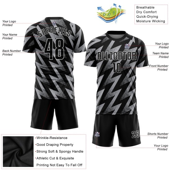 Fußball Sublimation Jersey Grau Schwarz-Weiß Uniform Custom