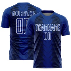 Benutzerdefinierte Blau US Navy Schwarz-Weiß Sublimation Jersey Linien Fußballuniform