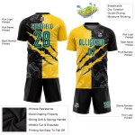Grün Graffiti Schwarz-Gelb Benutzerdefinierte Uniform Sublimation Jersey Scratch Kelly Muster Fußball