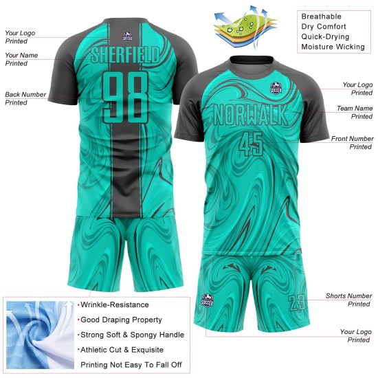 Jersey Sublimation Fußball Abstrakt Aqua Custom Grau Stahl Uniform Flüssigkeit Jersey Sublimation Fußball Abstrakt Aqua Custom Grau Stahl Uniform Flüssigkeit