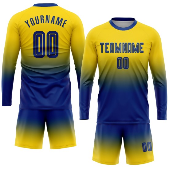Sublimation Fußball Jersey Ärmel Royal Uniform Custom Gold Mode Verblassen Lange