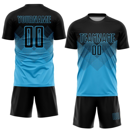 Sky Sublimation Schwarz Custom Uniform Blau Fußballtrikot